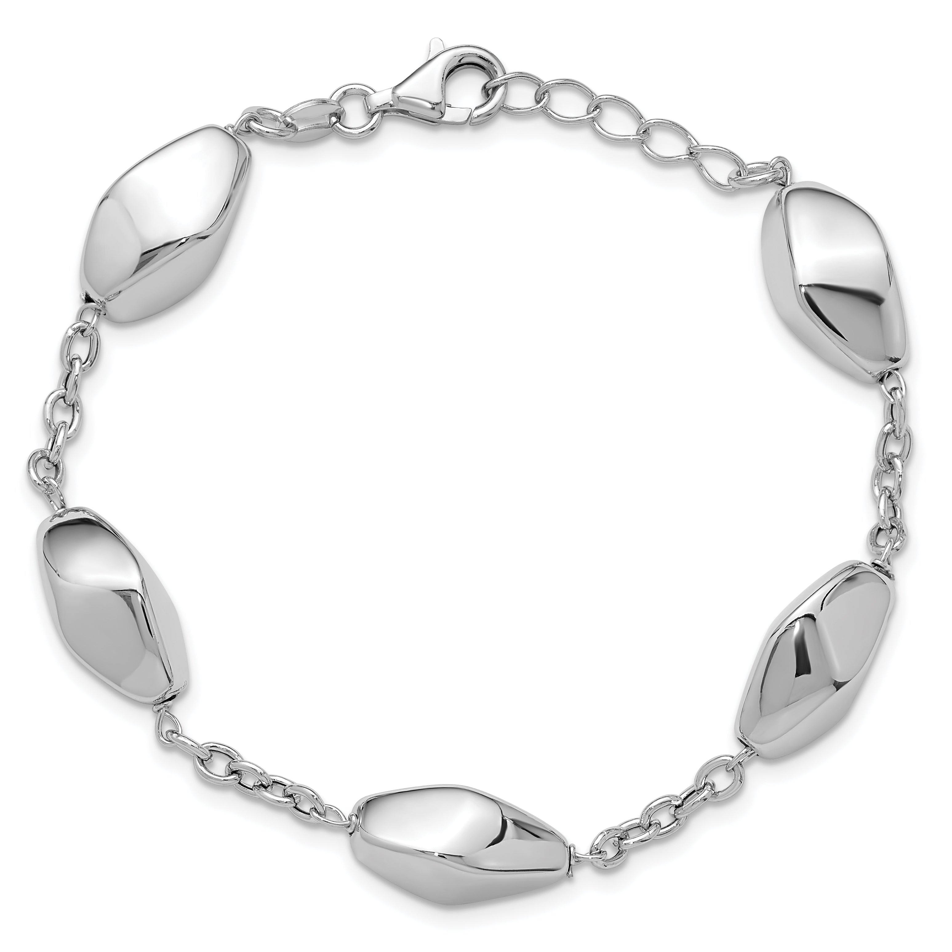 Sterling Silver Rhodium-plated Polished with .75in ext. Bracelet