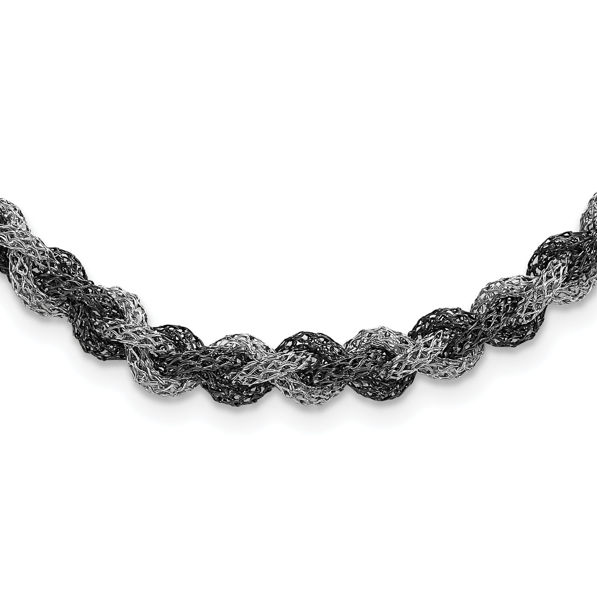 Sterling Silver Ruthenium Twisted Mesh Necklace w/ 2in ext