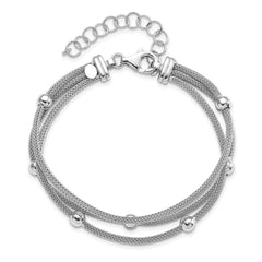 Sterling Silver Polished w/2 in ext. Beaded Mesh Bracelet