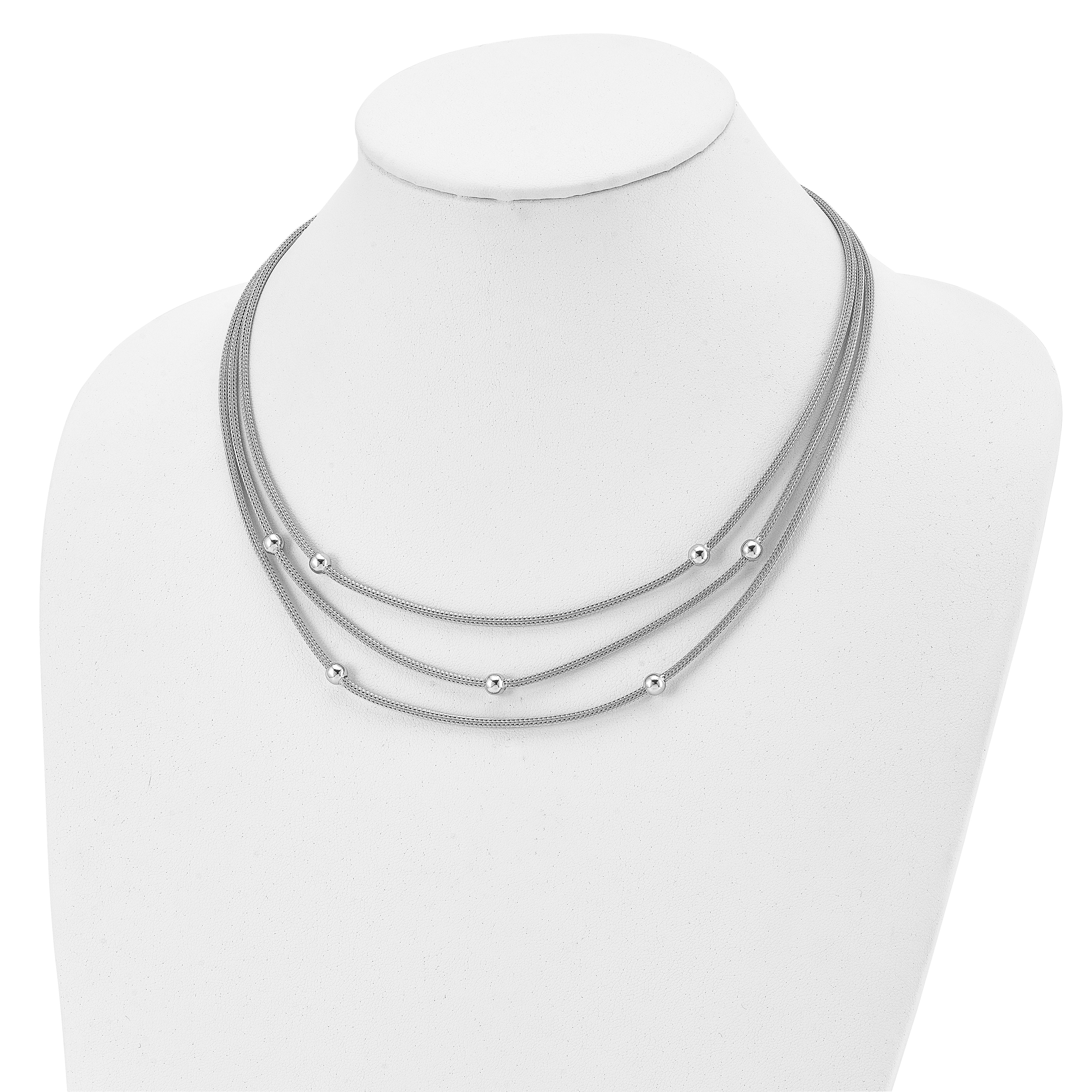 Sterling Silver RH-plated Polished Beaded Mesh Necklace