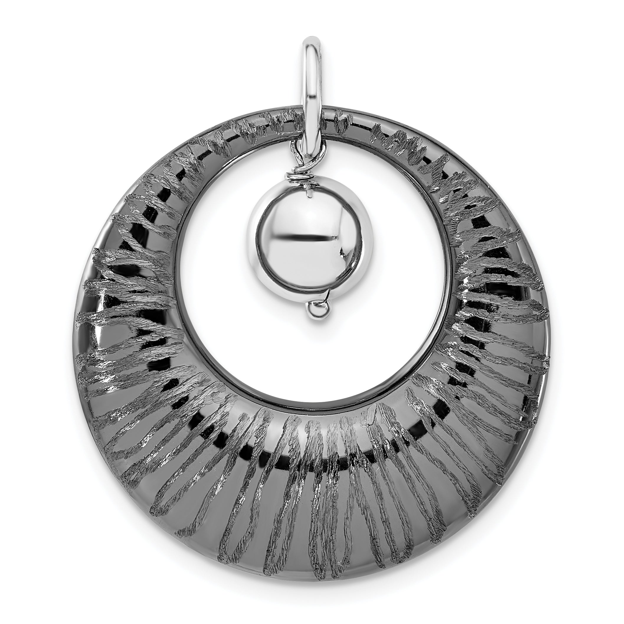 Sterling Silver Ruthenium-plated Polished & Textured Pendant