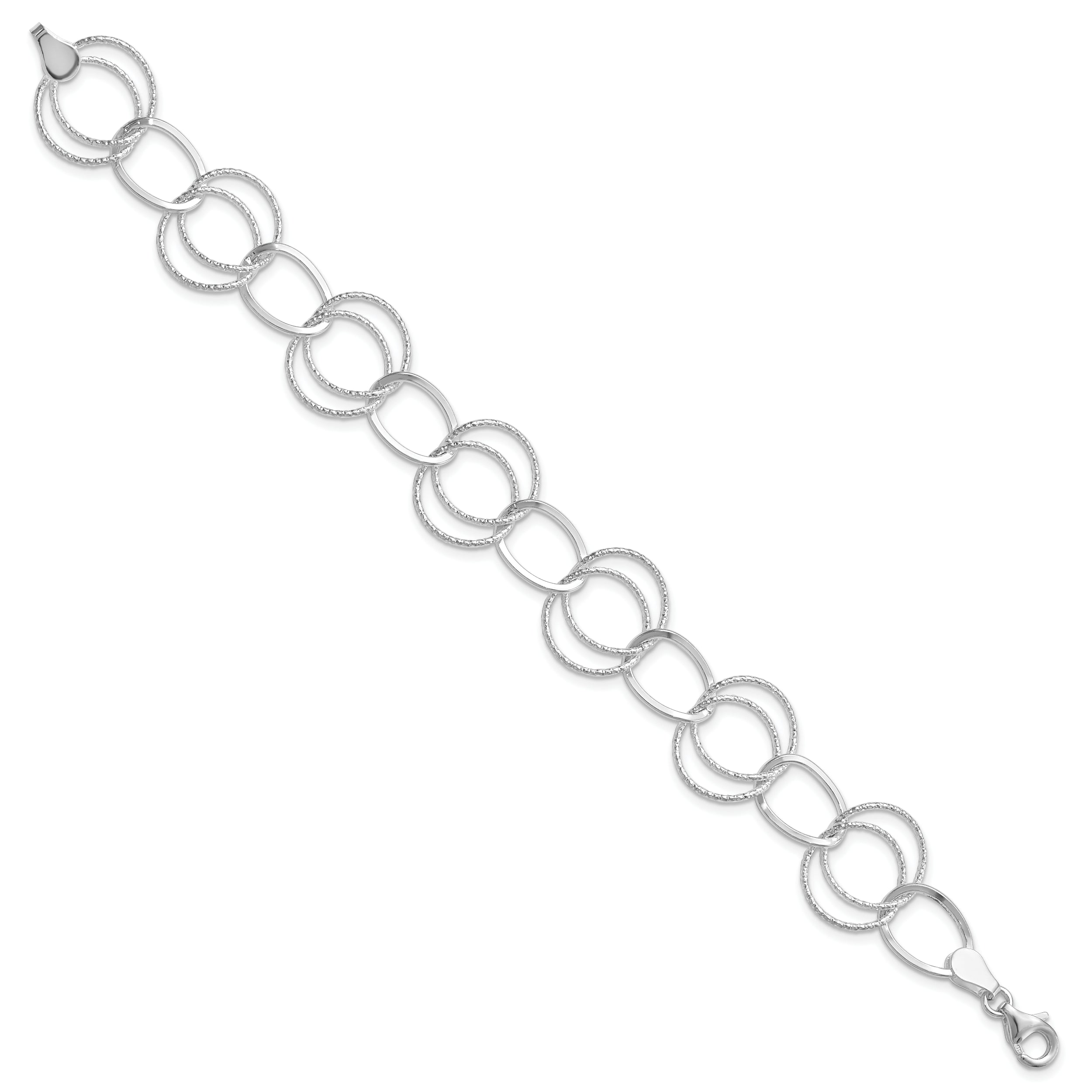 Sterling Silver Polished and Textured Fancy Link Bracelet