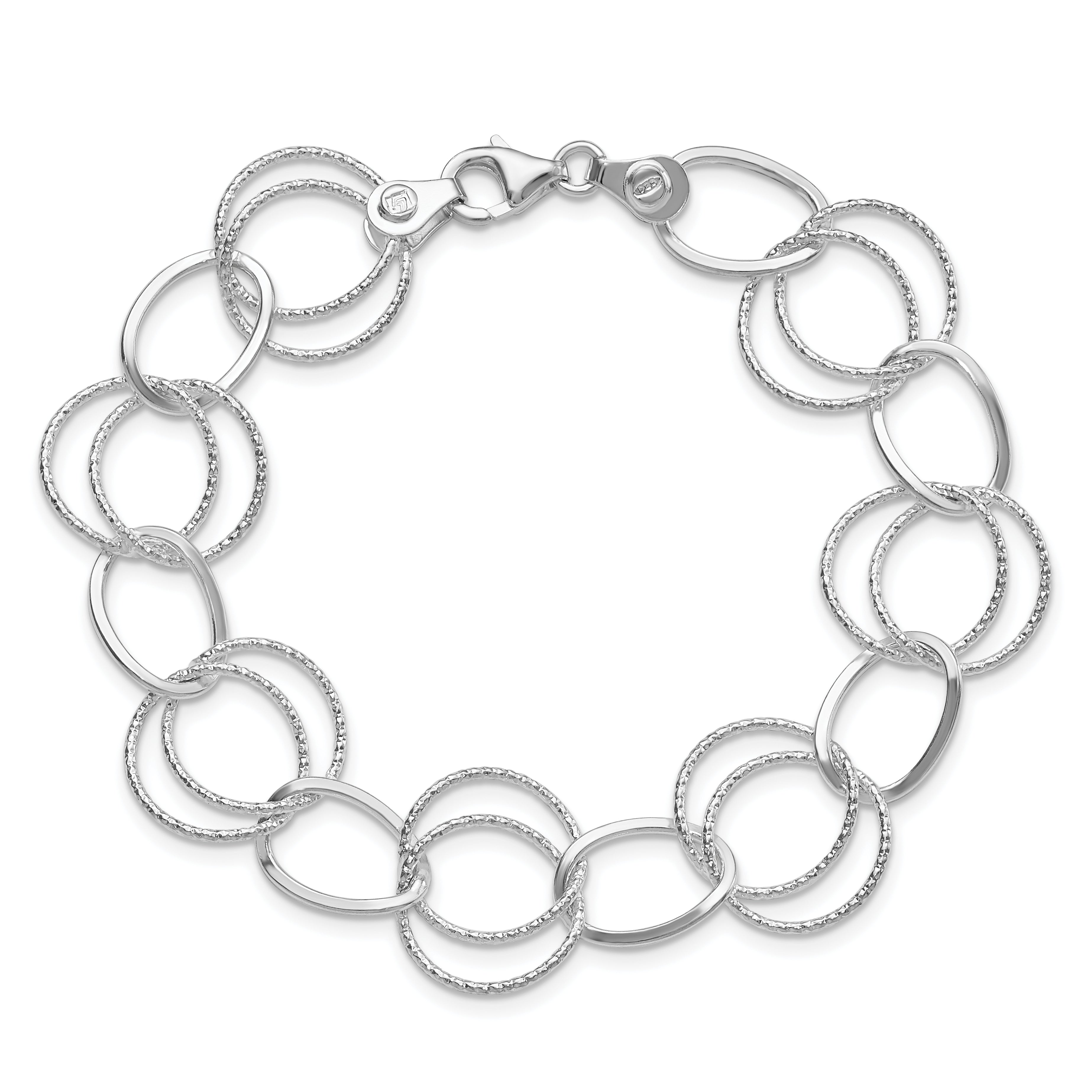 Sterling Silver Polished and Textured Fancy Link Bracelet