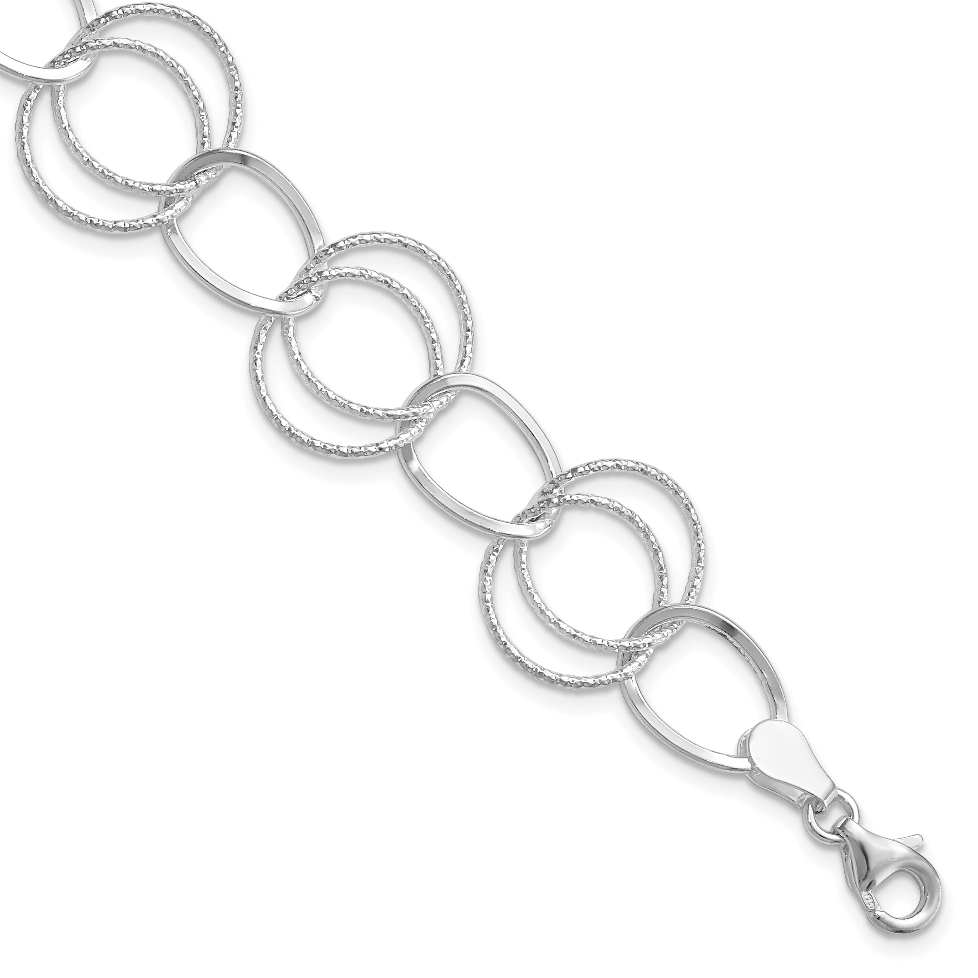 Sterling Silver Polished and Textured Fancy Link Bracelet