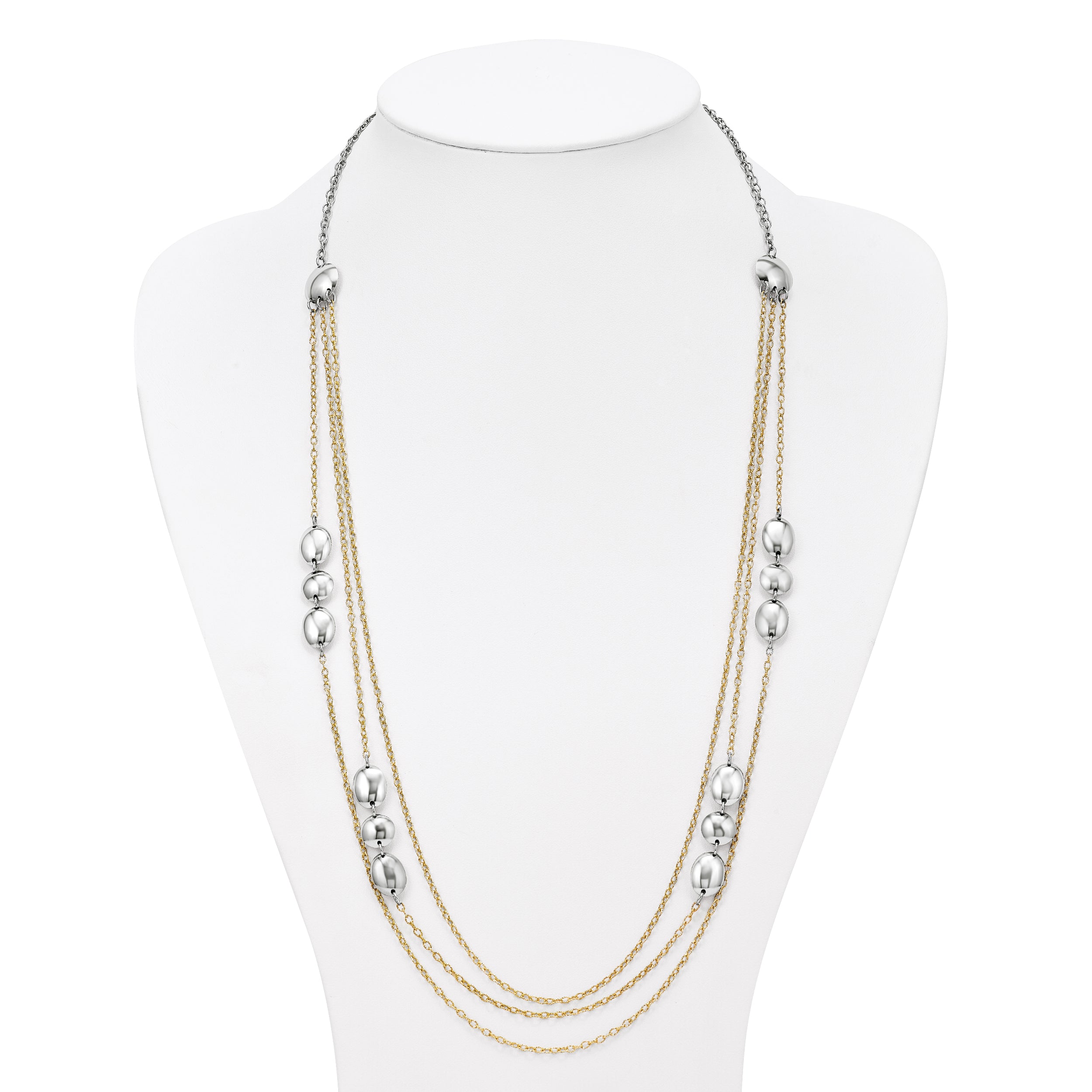 Sterling Silver Polished Gold-tone Flash 24k-Plated Multistrand Fancy Necklace