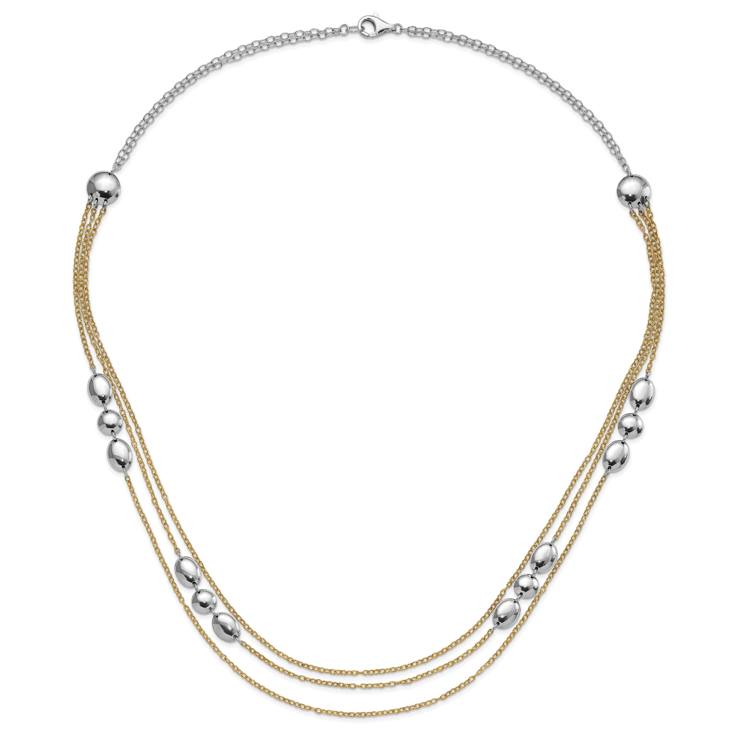 Sterling Silver Polished Gold-tone Flash 24k-Plated Multistrand Fancy Necklace