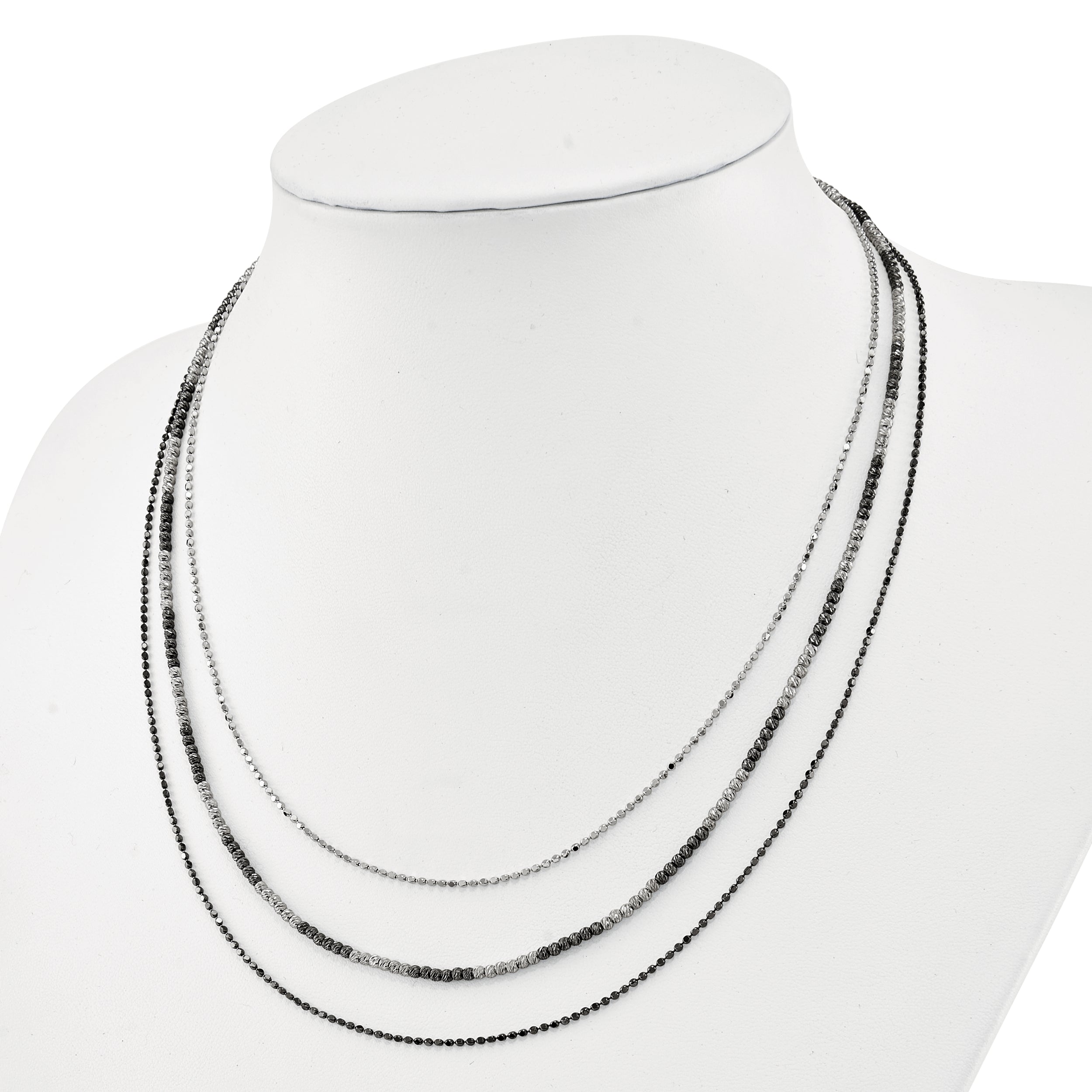 Sterling Silver Ruthenium-plated Diamond-cut Multistrand w/2in ext Necklace