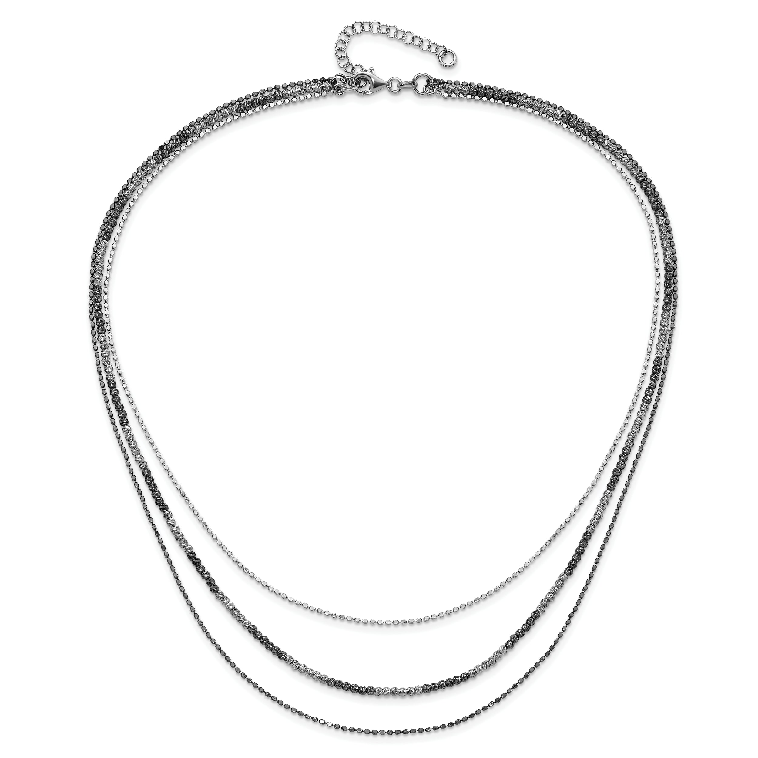 Sterling Silver Ruthenium-plated Diamond-cut Multistrand w/2in ext Necklace