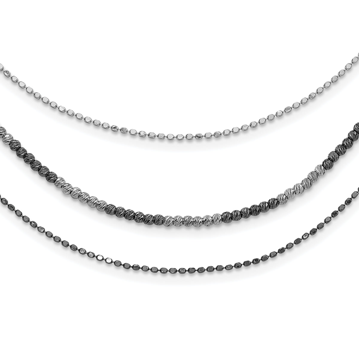 Sterling Silver Ruthenium-plated Diamond-cut Multistrand w/2in ext Necklace