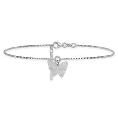 SS Polished & Textured Butterfly w/1in ext. Anklet