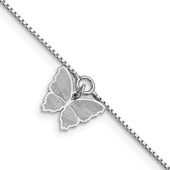 SS Polished & Textured Butterfly w/1in ext. Anklet