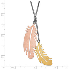 Sterling Silver Black-plated Rose & Gold-tone Feather Necklace