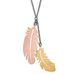 Sterling Silver Black-plated Rose & Gold-tone Feather Necklace