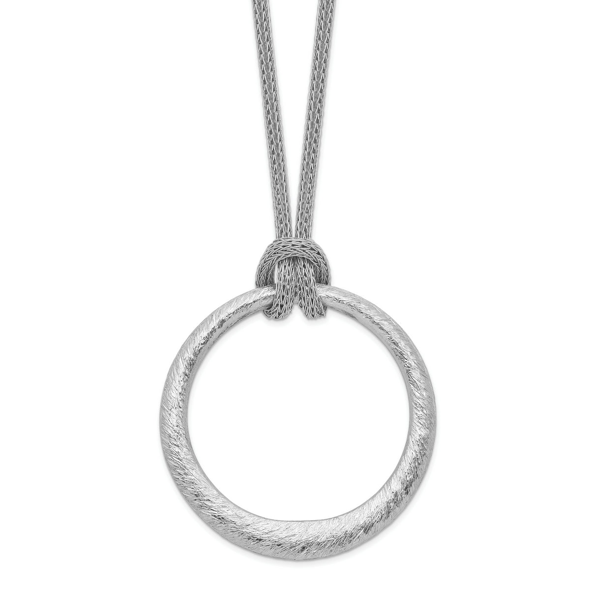 Sterling Silver RH-plated Textured Circle Pendant Necklace