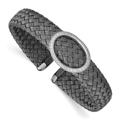 Sterling Silver CZ Black Woven Flexible Cuff