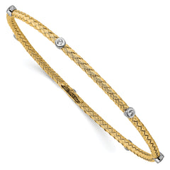 Sterling Silver Gold-plated CZ Polished Textured Bangle