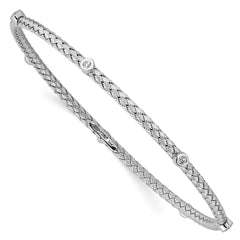 Sterling Silver CZ Polished Textured Bangle