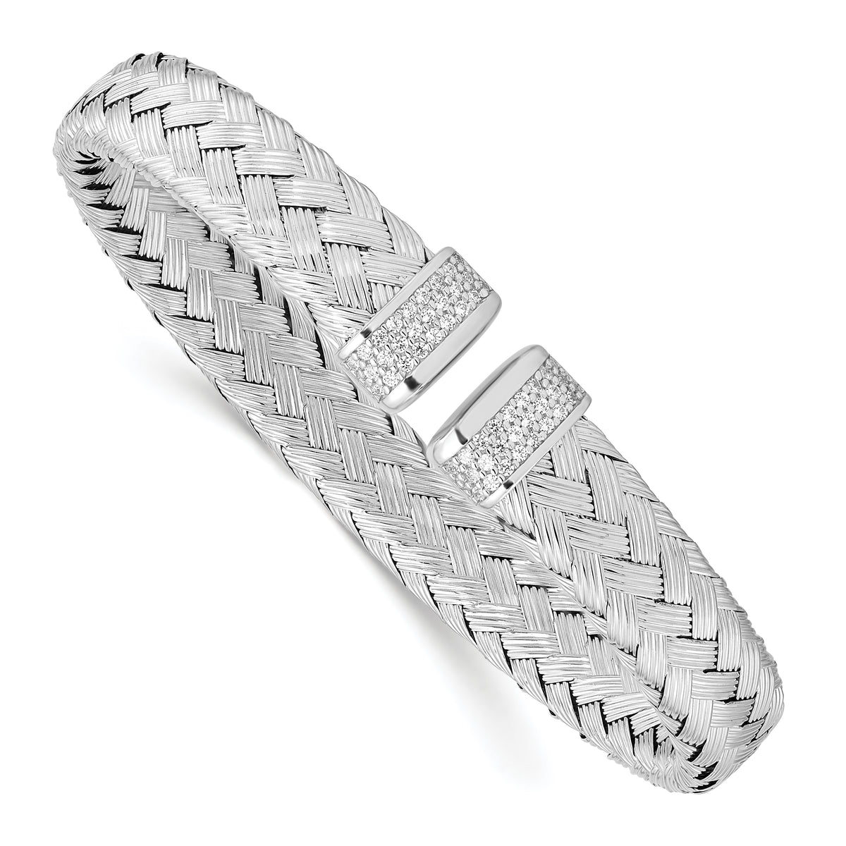 Sterling Silver CZ Woven Flexible Cuff