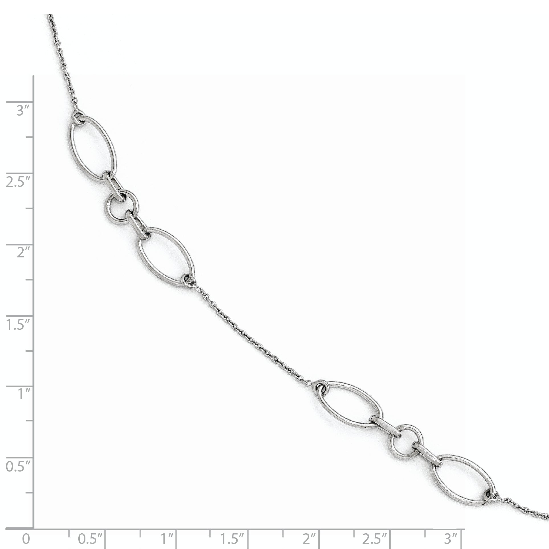 Sterling Silver Rhodium-plated Fancy Link 9 with 1in ext. Anklet