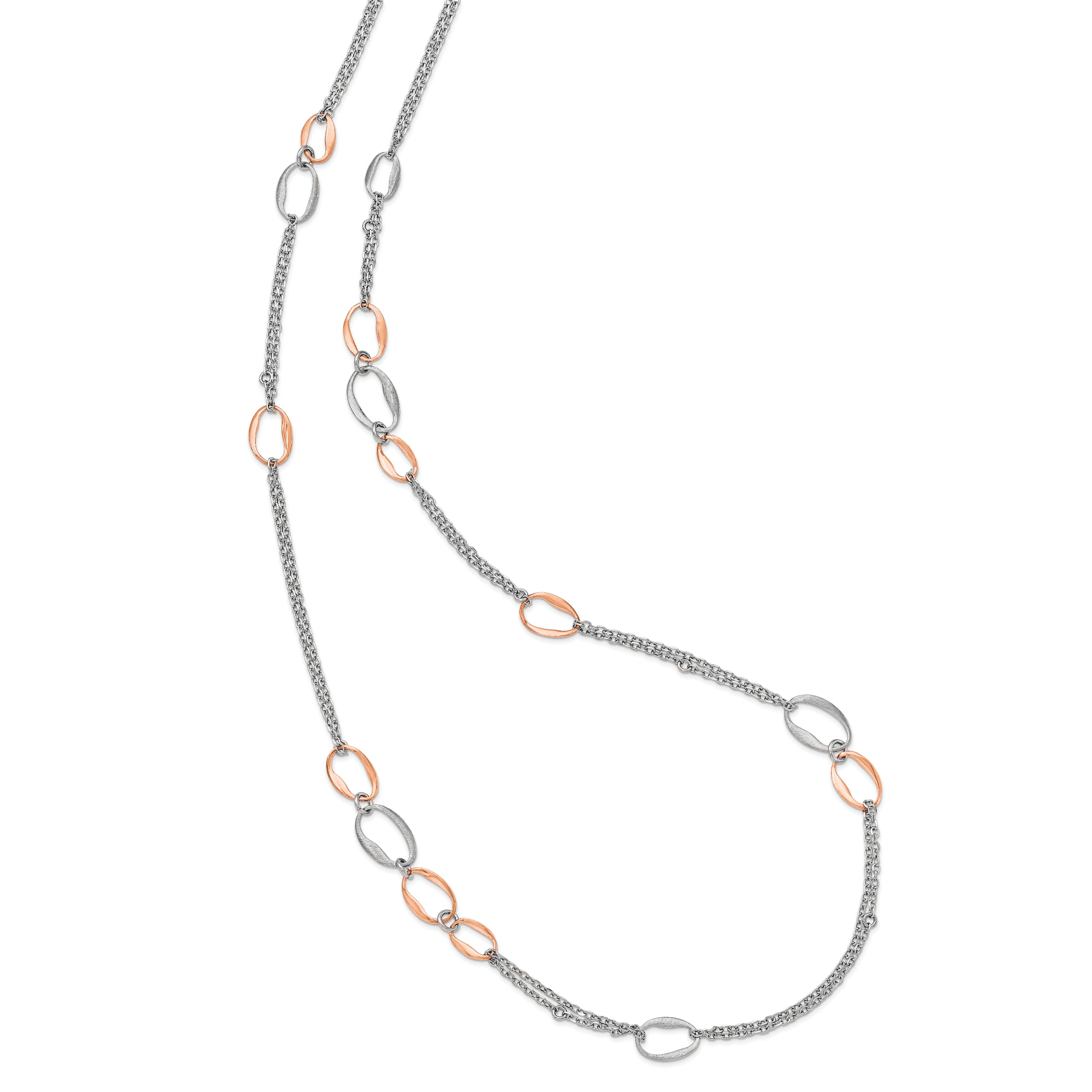 Sterling Silver RH/Rose-plat Scratch-finish 2-Chain Necklace