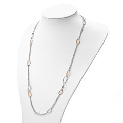 Sterling Silver RH/Rose-plat Scratch-finish 2-Chain Necklace