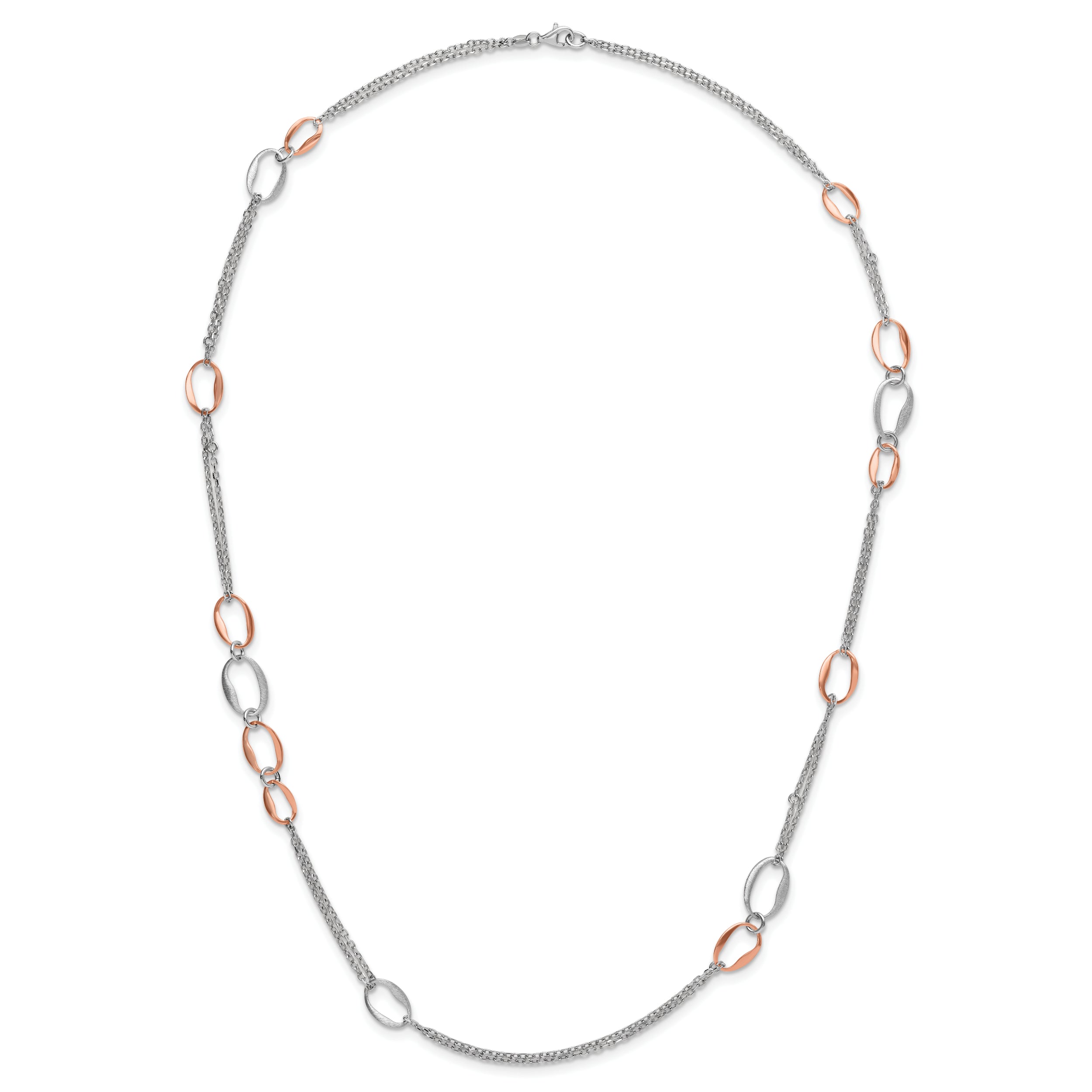 Sterling Silver RH/Rose-plat Scratch-finish 2-Chain Necklace