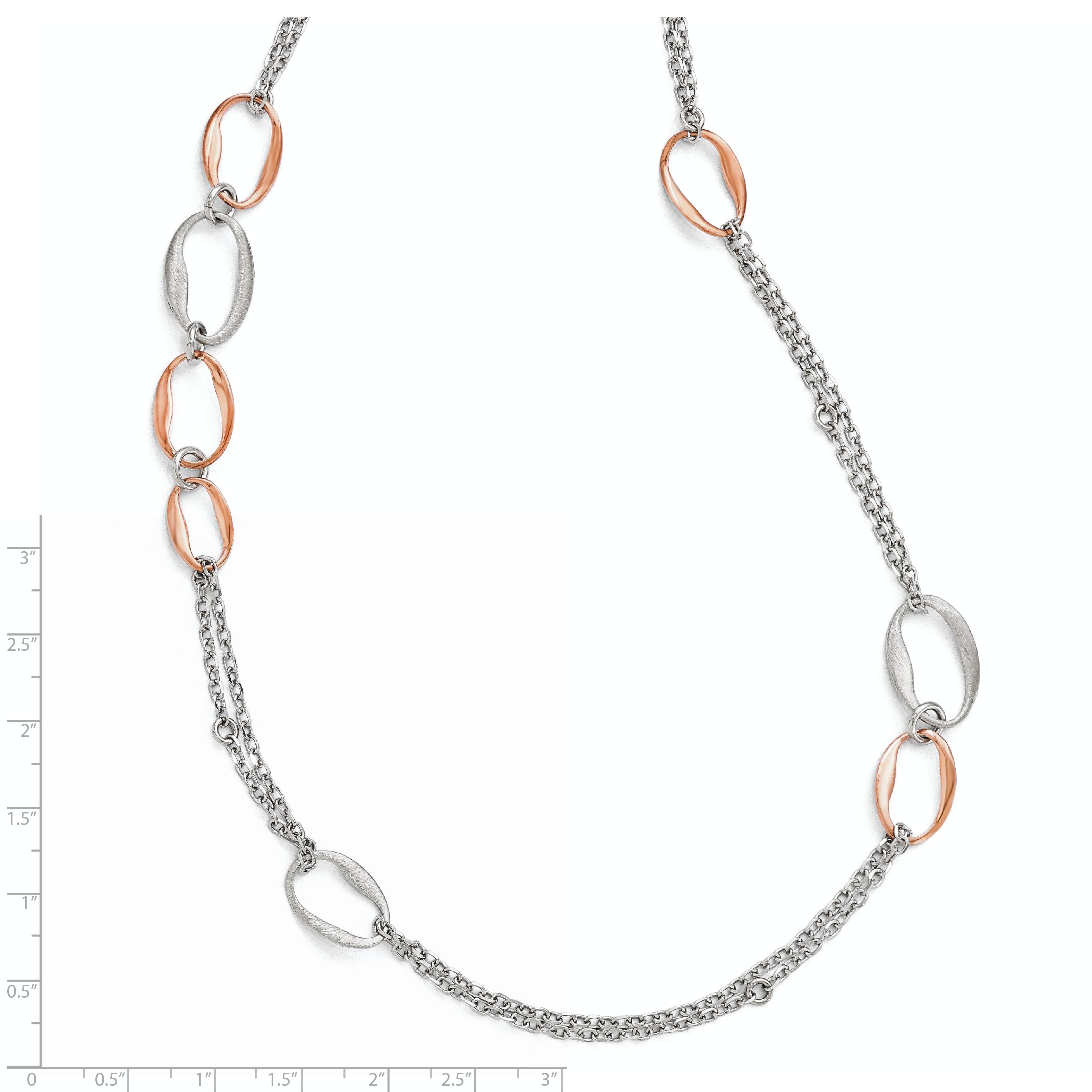 Sterling Silver RH/Rose-plat Scratch-finish 2-Chain Necklace