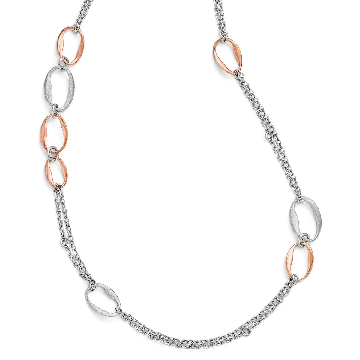 Sterling Silver RH/Rose-plat Scratch-finish 2-Chain Necklace