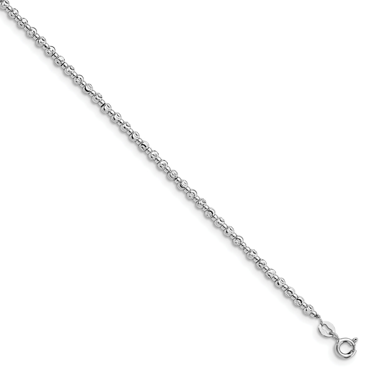 Sterling Silver Rhodium D/C Beaded w/1in ext. Anklet