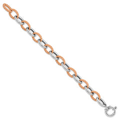 Sterling Silver Rose-tone Polished & Woven Link Bracelet