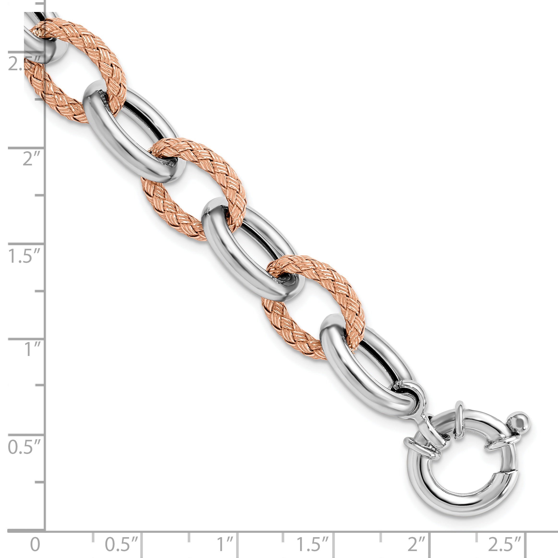 Sterling Silver Rose-tone Polished & Woven Link Bracelet