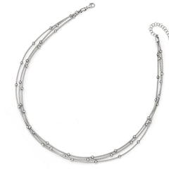 Sterling Silver Beaded Polished 3-Strand w/2in ext. Necklace