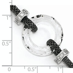 Sterling Silver Blk-plated Crystal Bracelet w/1in ext.