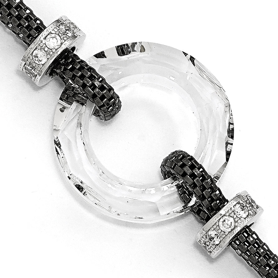 Sterling Silver Blk-plated Crystal Bracelet w/1in ext.