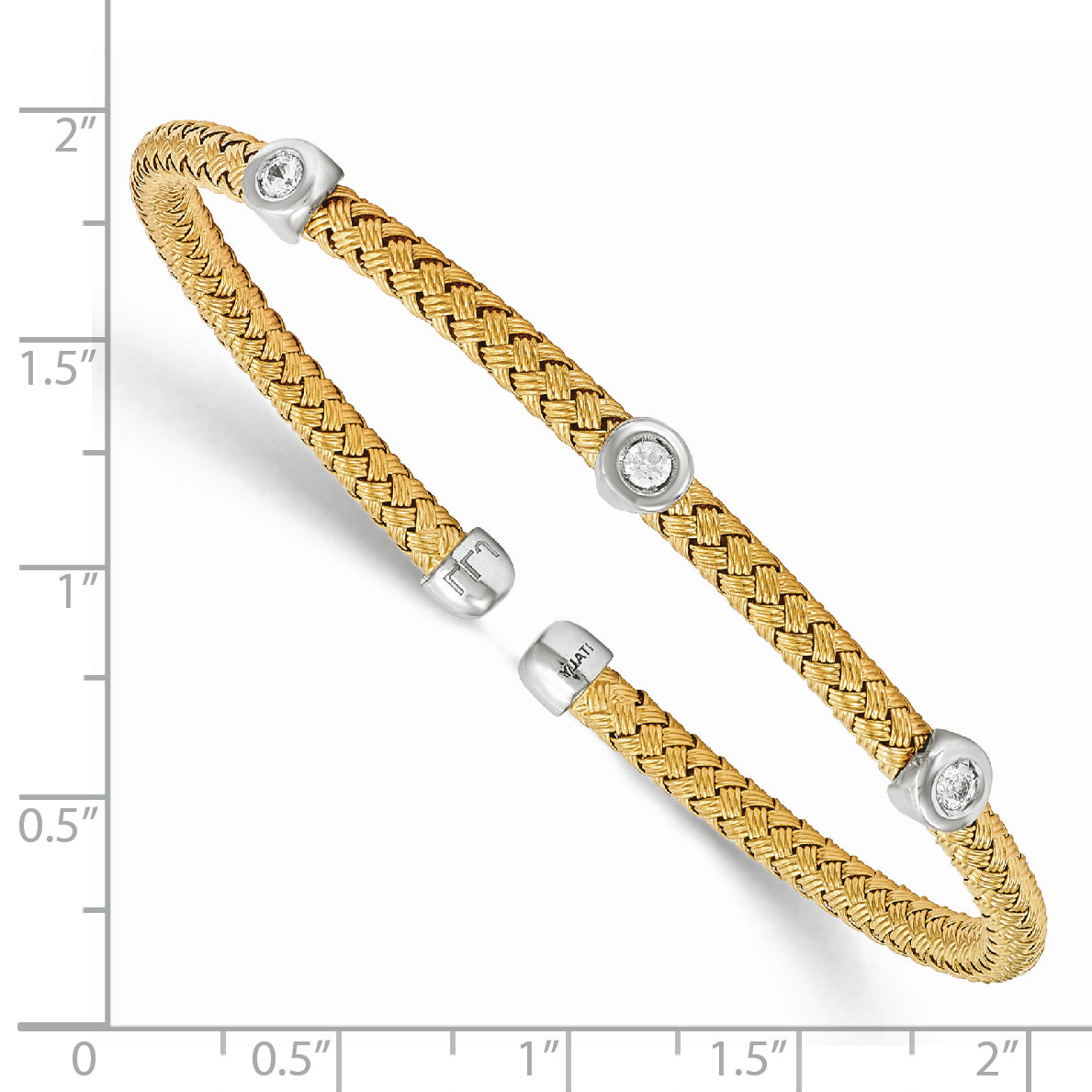 Sterling Silver Rhodium-plated Gold-plated CZ Woven Flexible Cuff