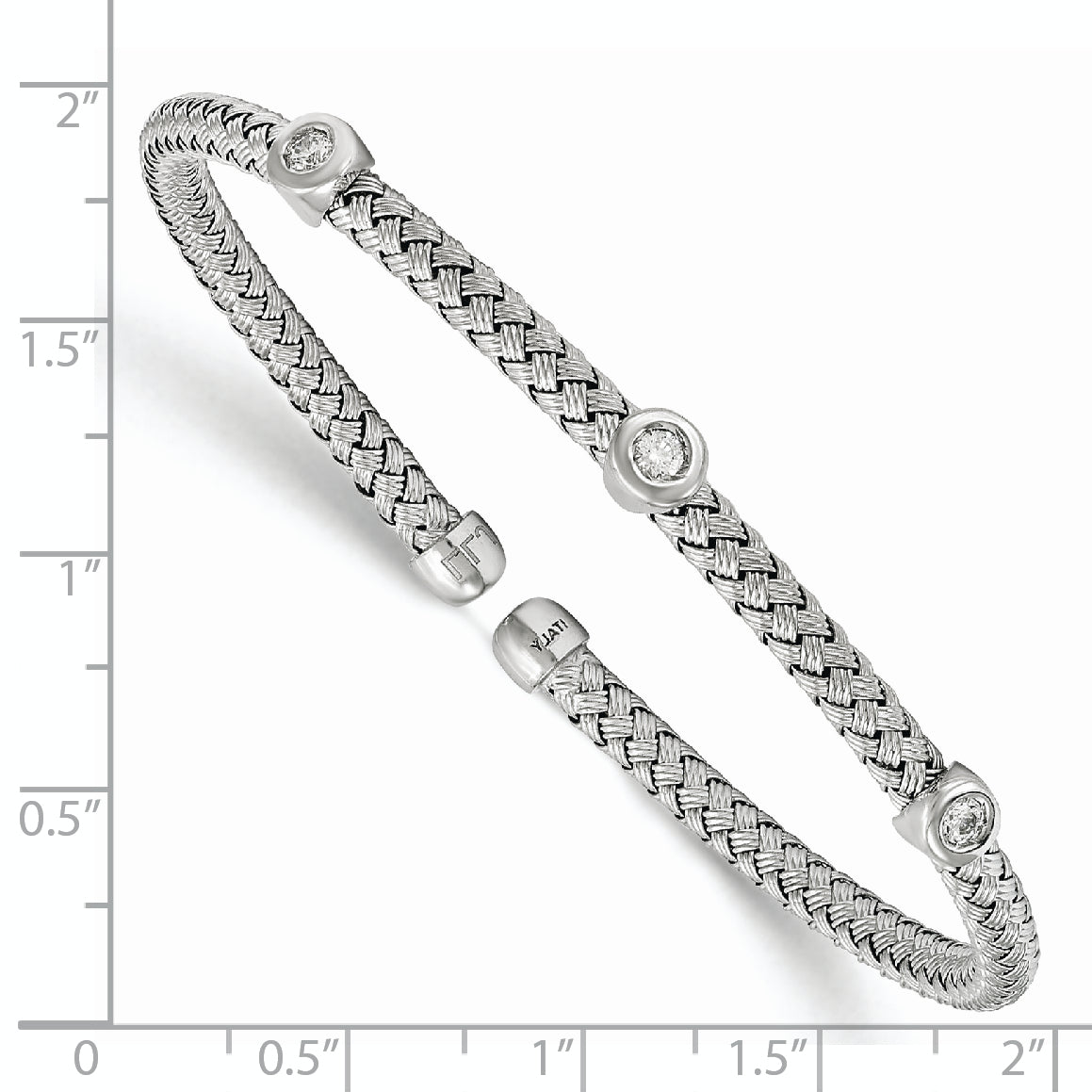 Sterling Silver Rhodium-plated CZ Woven Flexible Cuff