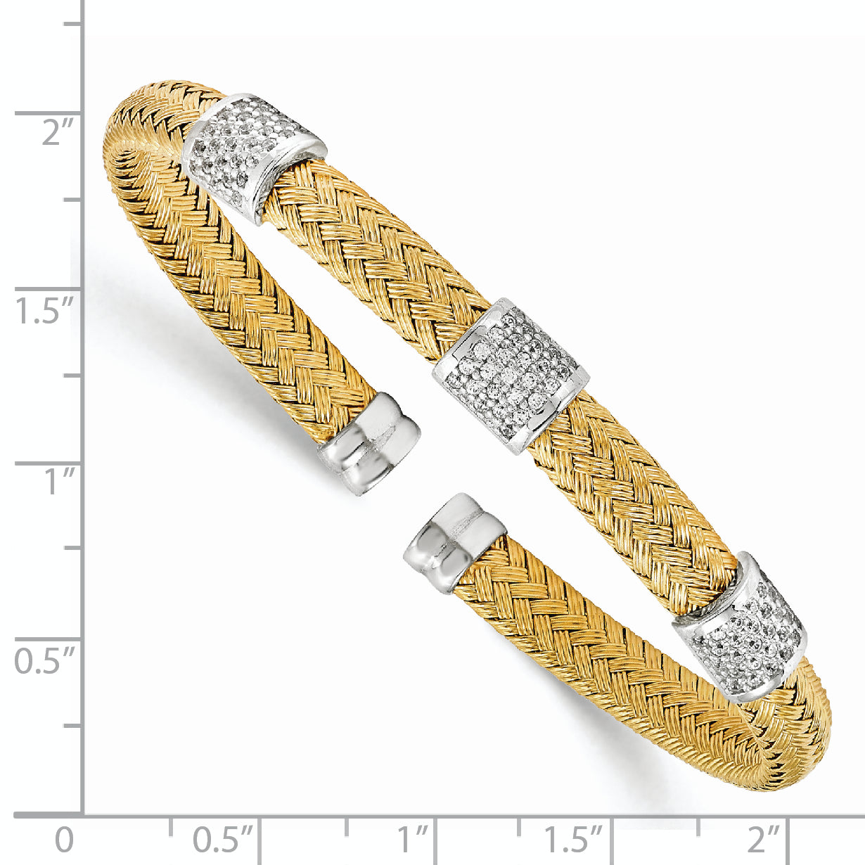 Sterling Silver Rhodium-plated Gold-plated CZ Woven Flexible Cuff