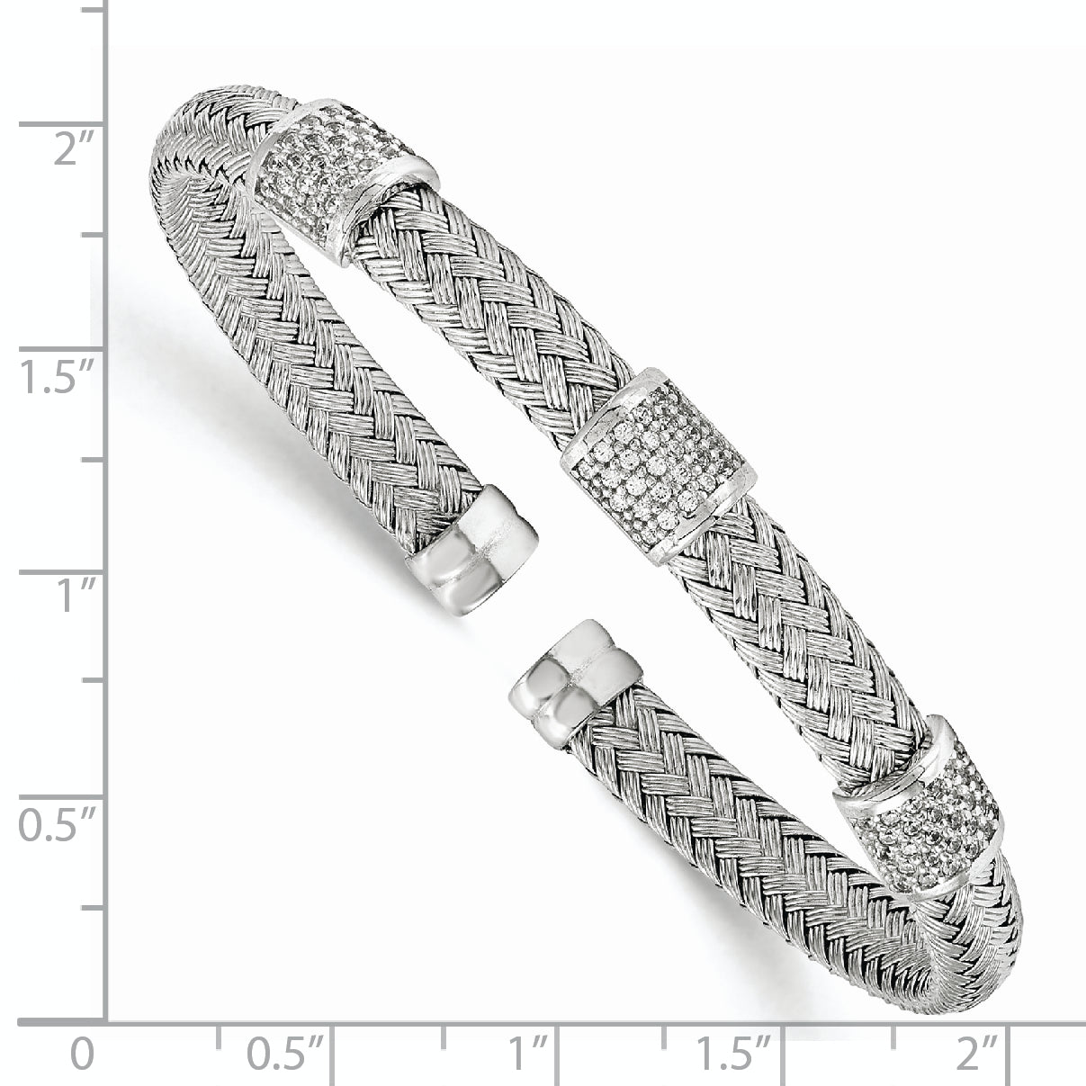 Sterling Silver Rhodium-plated CZ Woven Flexible Cuff