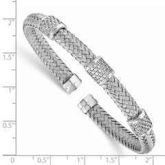 Sterling Silver Rhodium-plated CZ Woven Flexible Cuff