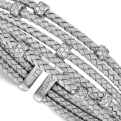 Sterling Silver Rhodium-plated CZ Woven Flexible Cuff