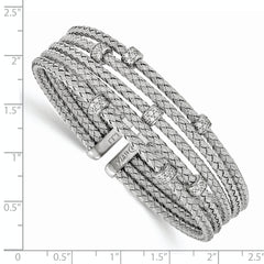 Sterling Silver Rhodium-plated CZ Woven Flexible Cuff