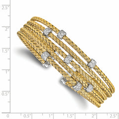 Sterling Silver Rhodium-plated Gold-plated CZ Woven Flexible Cuff