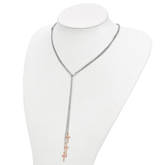 Sterling Silver 3 Rose-tone Cross Adj up to 24in Slip-on Necklace