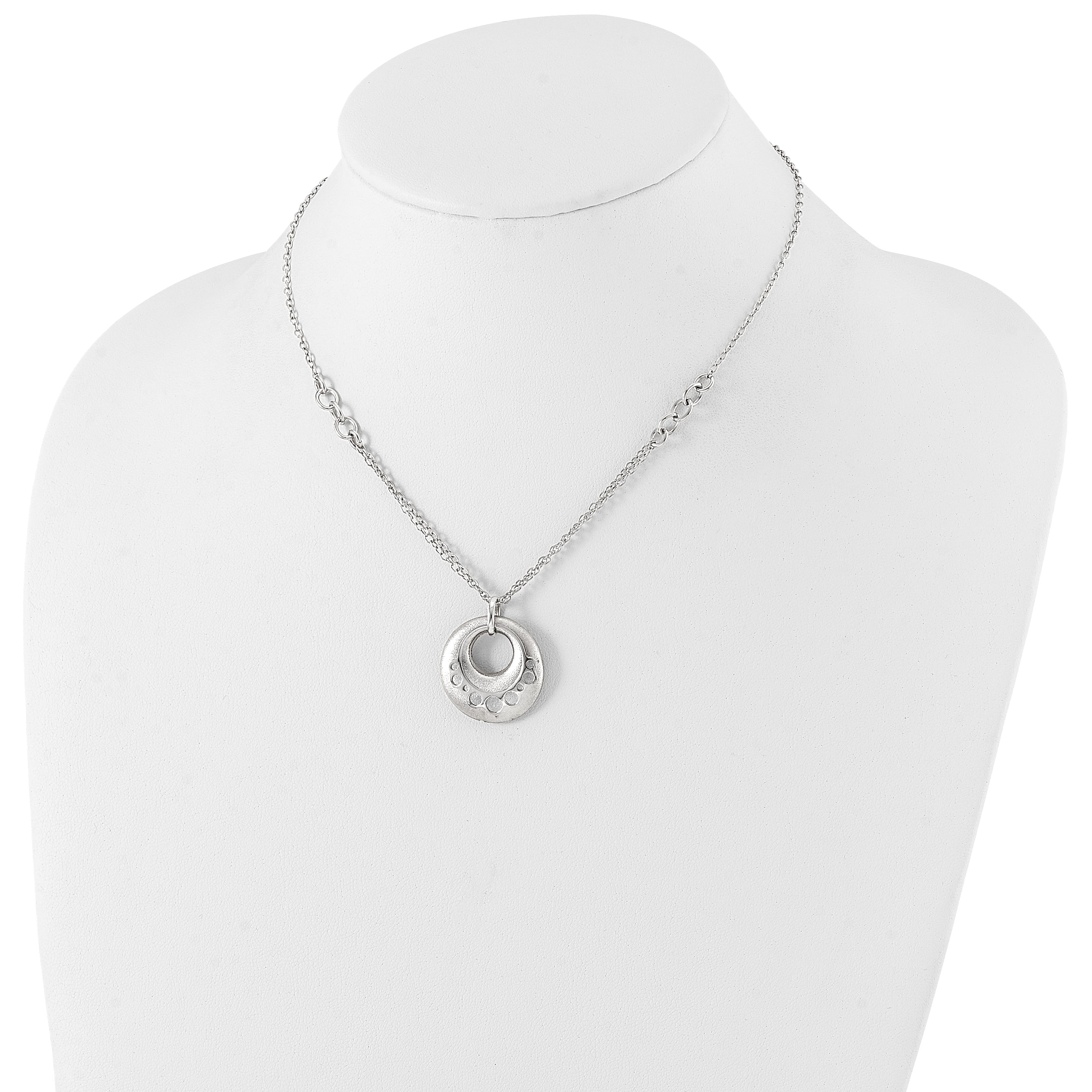 Sterling Silver Scratch-finish Circle w/1in ext. Necklace