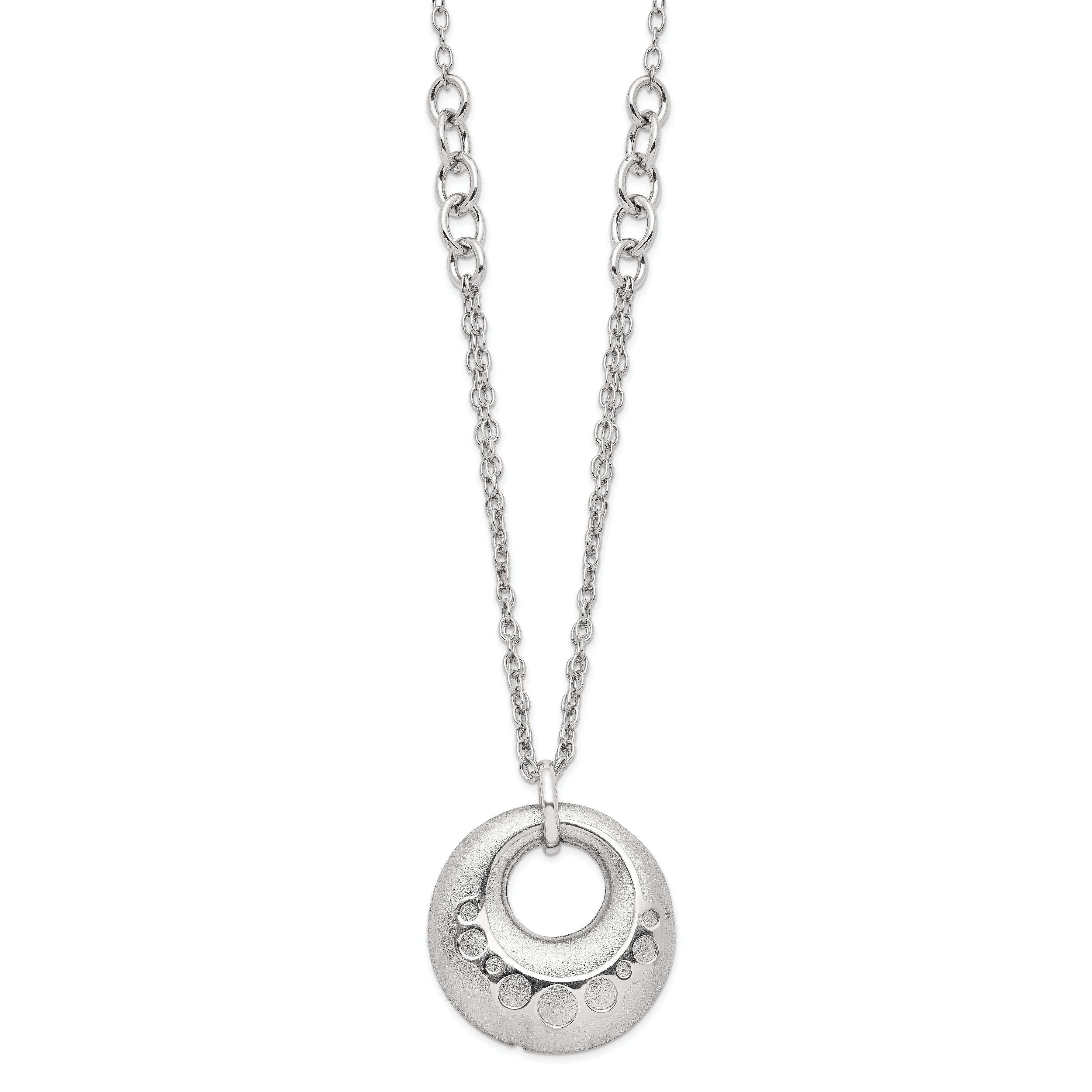 Sterling Silver Scratch-finish Circle w/1in ext. Necklace