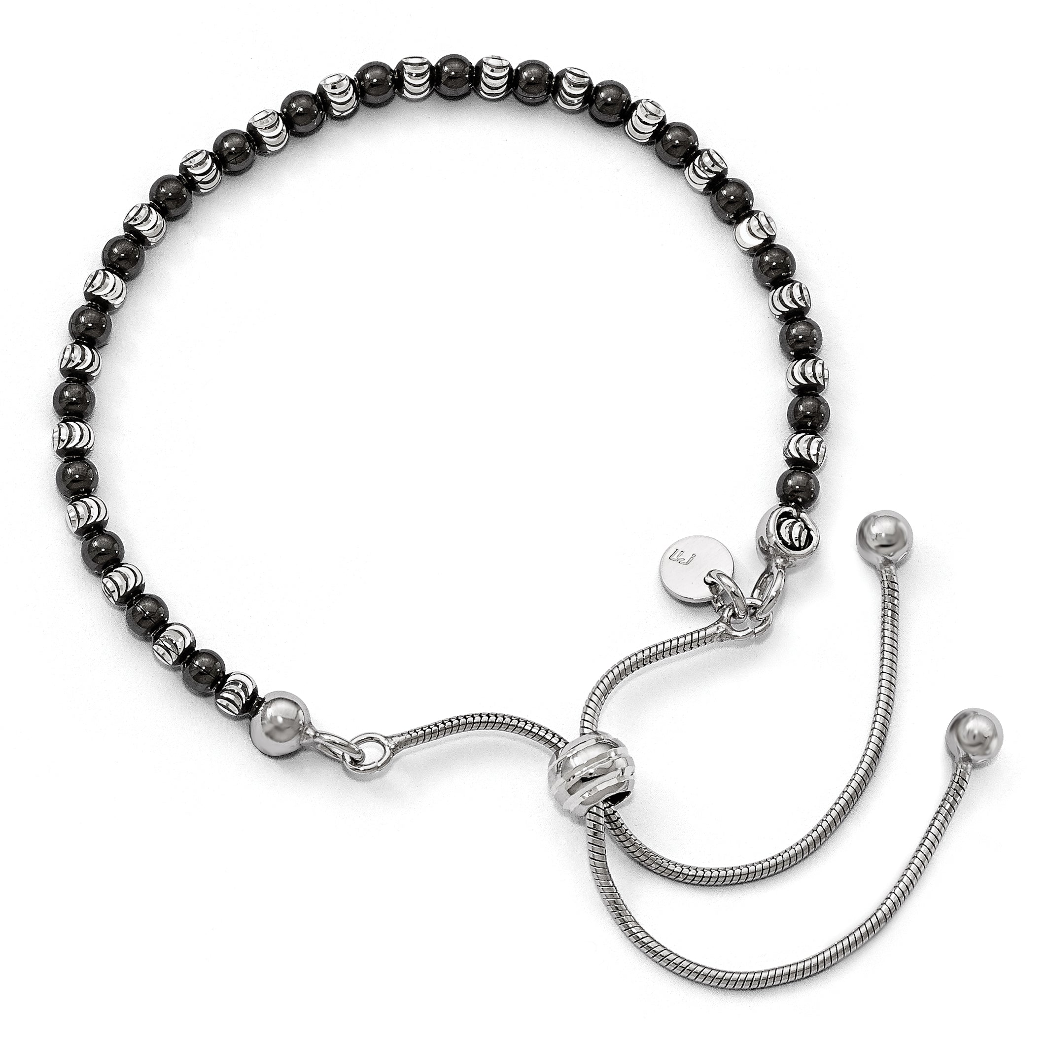 Sterling Silver Ruthenium-plated D/C Adjustable Bracelet