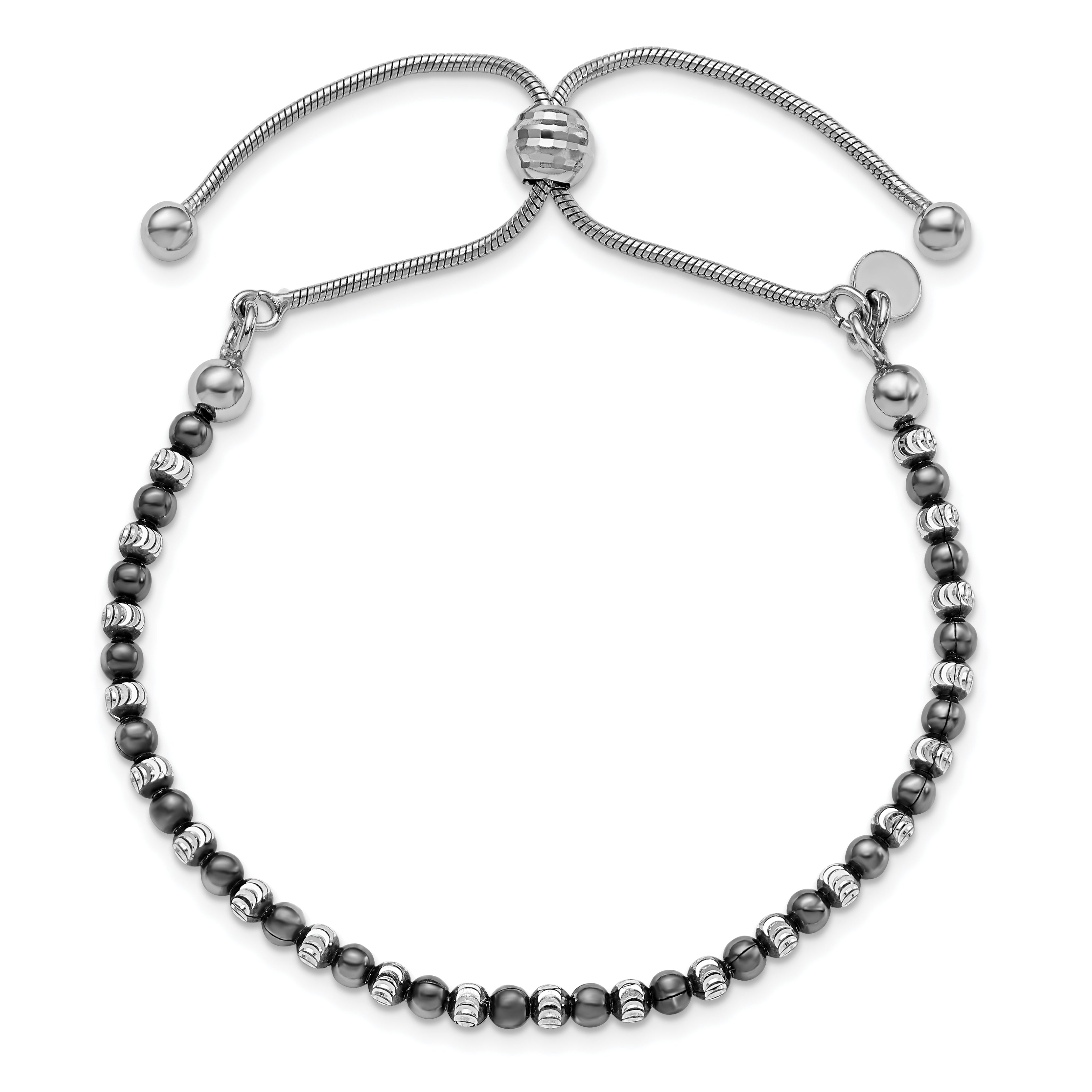 Sterling Silver Ruthenium-plated D/C Adjustable Bracelet