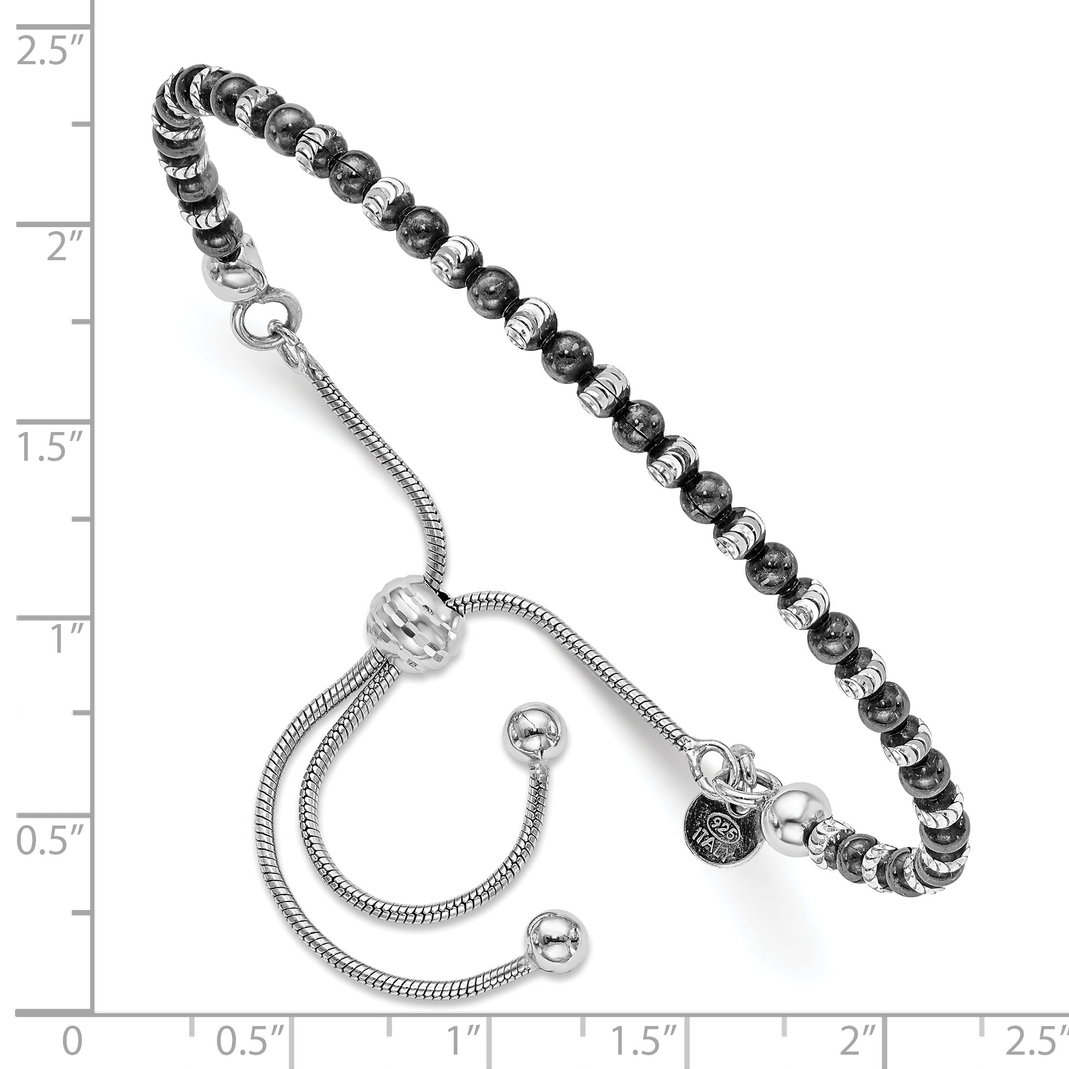 Sterling Silver Ruthenium-plated D/C Adjustable Bracelet