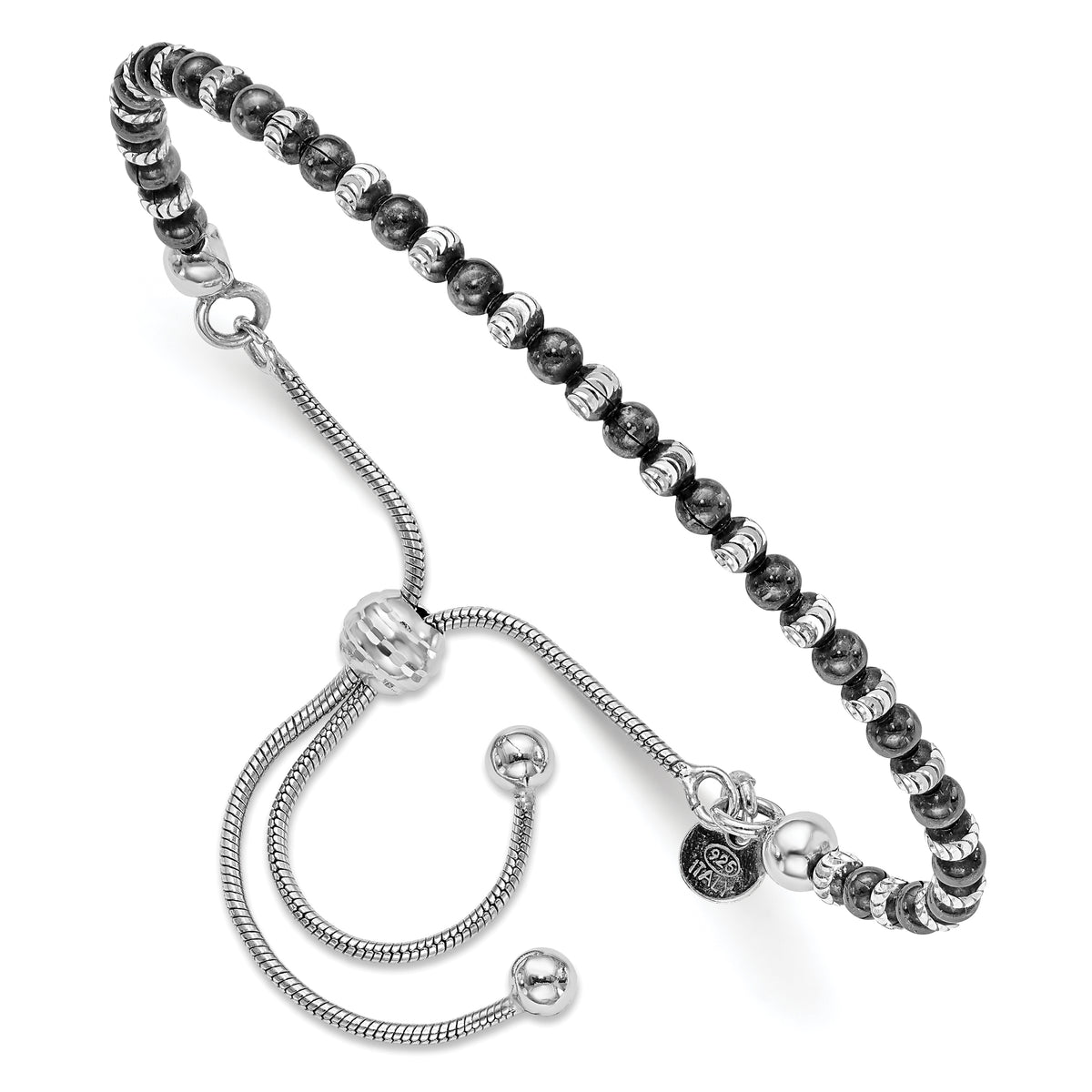 Sterling Silver Ruthenium-plated D/C Adjustable Bracelet