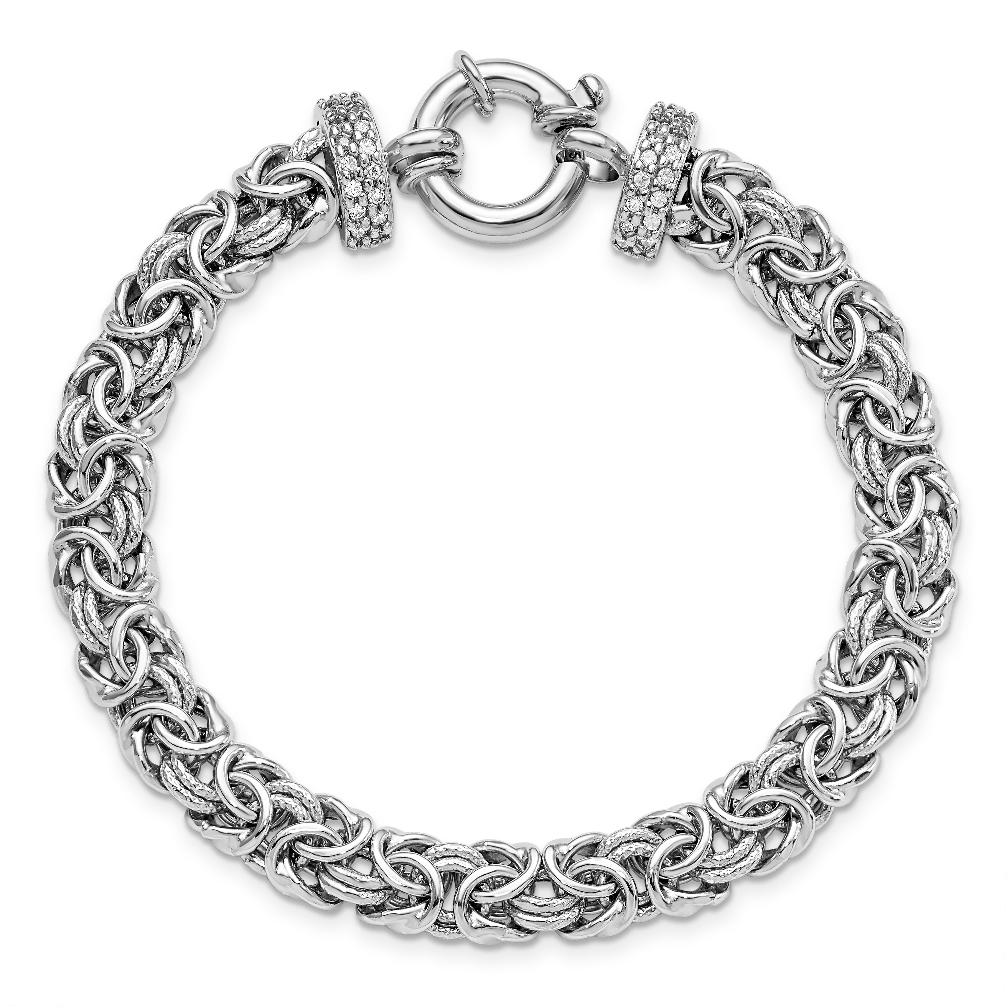 Sterling Silver 925 CZ Bracelet with Polished Textured Design